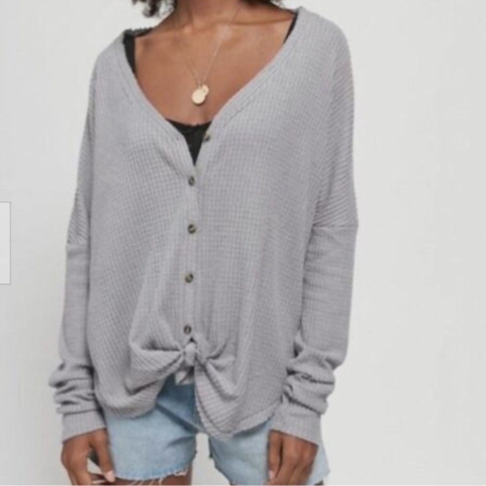 Urban Outfitters Out From Under Jo Jo Oversized Waffle Knit Top Medium Gray
